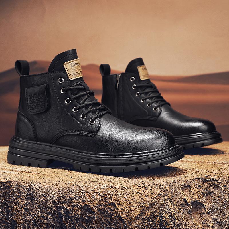 

Мужские рабочие ботинки в стиле ретро с высоким берцем из бархата - зимние ботинки Martin на шнуровке в британском стиле 42 чёрный