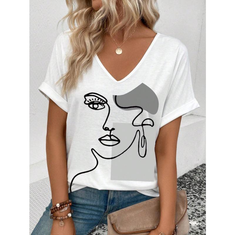 Summer Women's 3D Printed Women's V-neck T-shirt Casual T-shirt