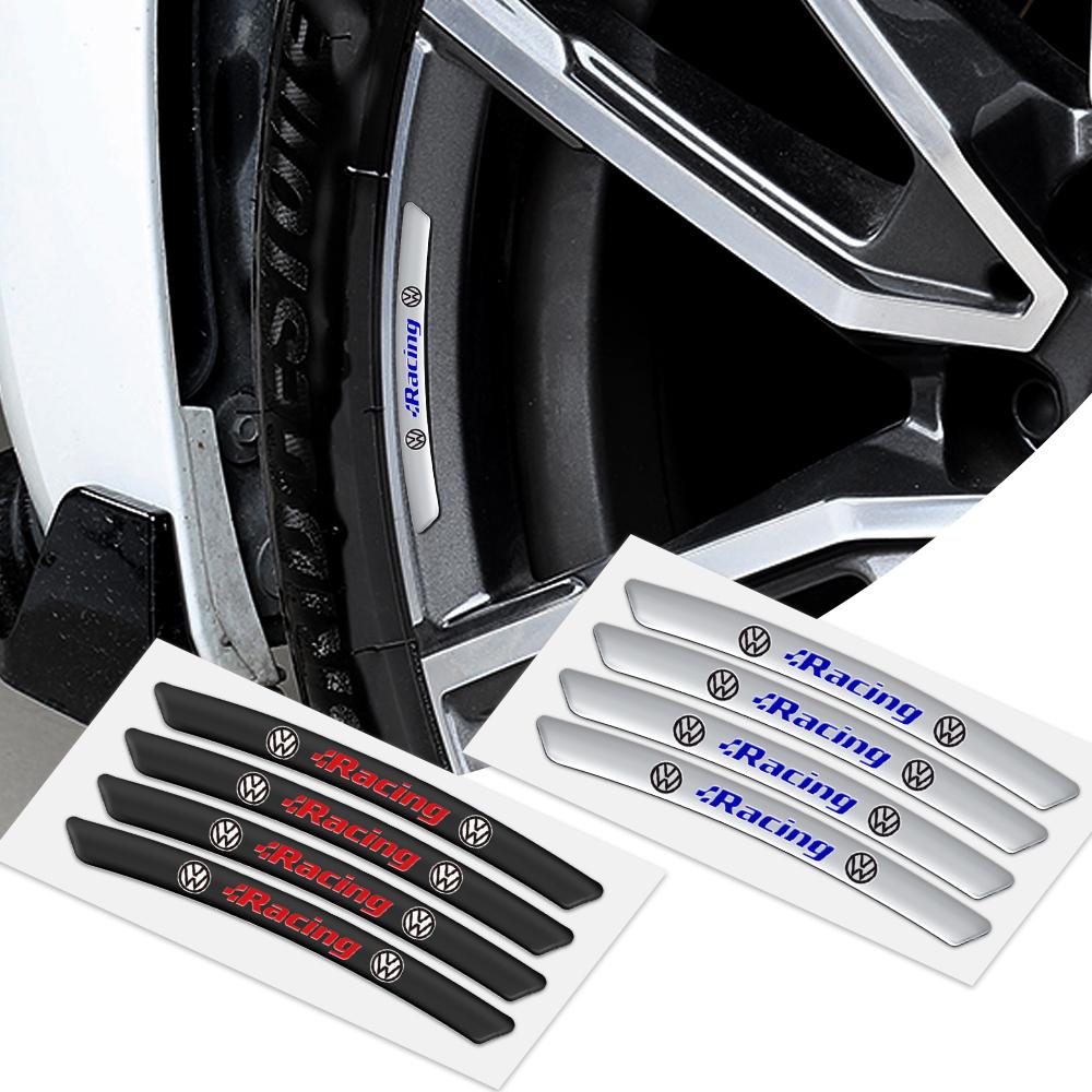 4pcs Aluminium Car Badge Wheel Rim Racing Decor Strips Decal Tire Hubs Stickers For Volkswagen VW Tiguan Passat Jetta Golf Polo BGS1
