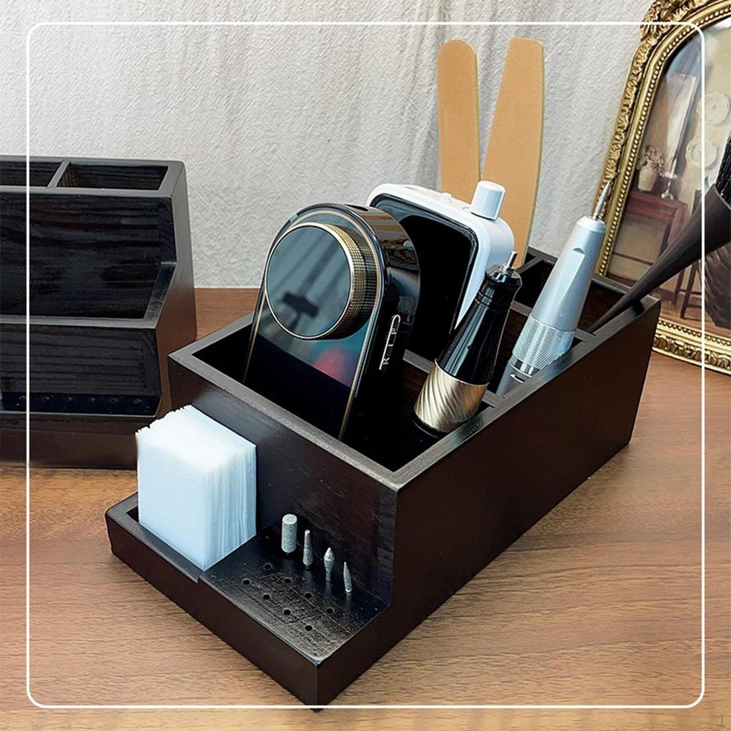 Nail Drill Holder Box Manicure Storage Wooden Tool for Salon