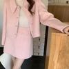 2025 Fall/Winter French Chic Pink Wool Coat & Skirt Set for Women
