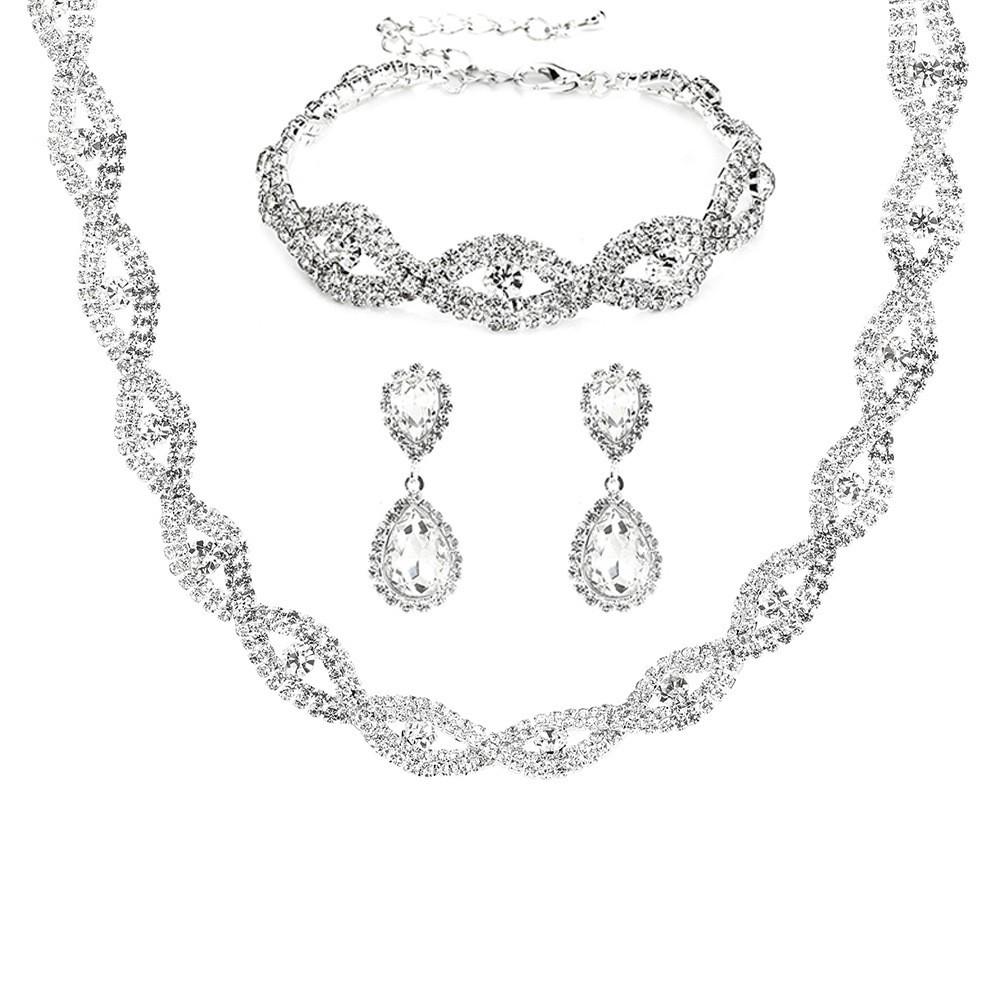 Elegant Rhinestone Set: Necklace, Earrings & Bracelet with Claw Chain Design - Multiple Styles