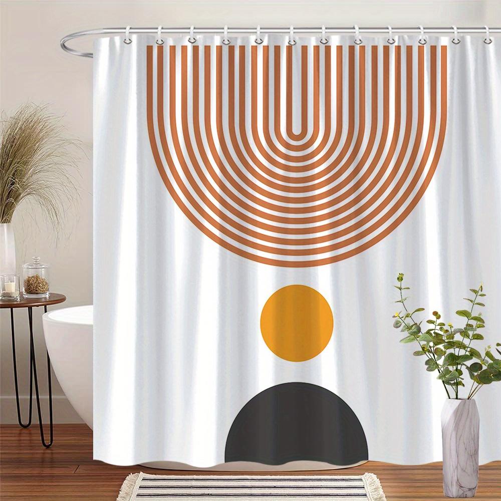 

1 Abstract Geometric Shower Curtain - Brown/White/Black Circles and Lines, Polyester Fabric, Hooks, Machine Washable 90X180cm