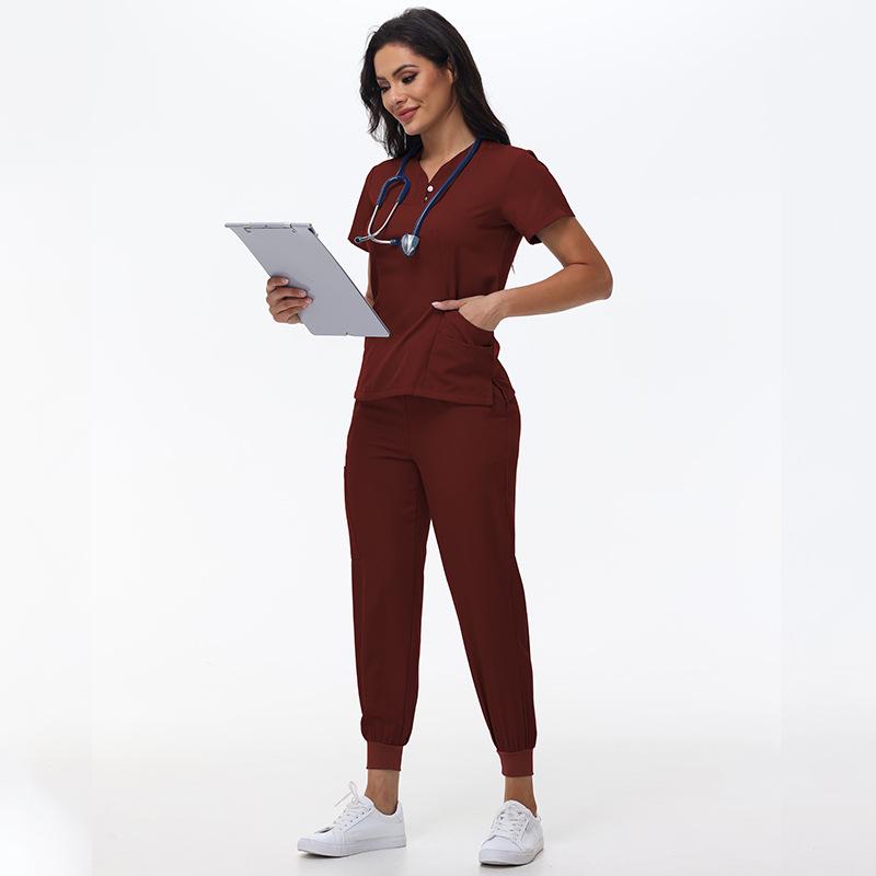 Women's Quick-Dry Short Sleeve Stretch Scrub Suit for Nurses and Beauty Salon
