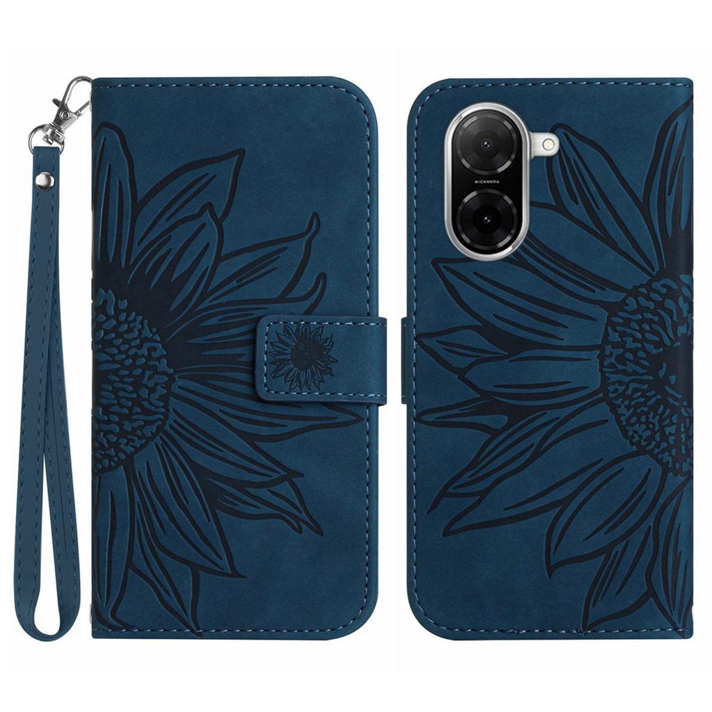 For Xiaomi Redmi A5 4G (171.7mm)/Poco C71 4G Case Sunflower Imprint Leather Wallet Phone Cover with Wrist Strap
