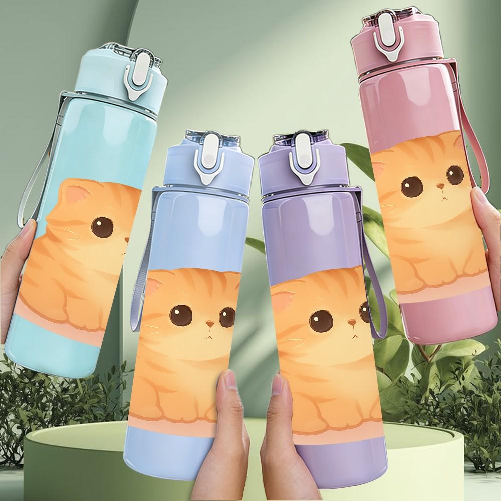 1PC Chubby Orange Kitten Bust 750ml Color Plastic Sports Water Bottle Leakproof Flip Straw Lid For Sports Office Home Use