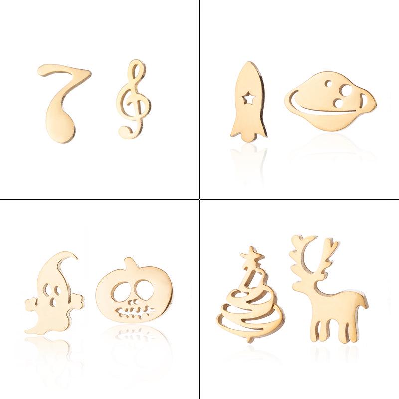 Halloween Geist Kürbis & Weihnachtsbaum Edelstahl Ohrstecker - Asymmetrischer Tierschmuck