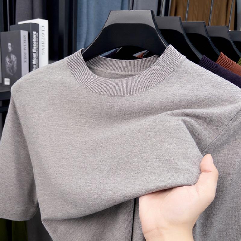Men Solid Color Short Sleeve Crew Neck Fitted Casual Knit Bottoming Sweater