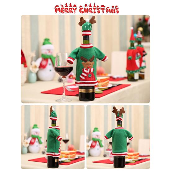 1 Set Bottle Cover Reusable Cartoon Pattern Knitted Fabric Christmas Winebottle Dress for Decorating