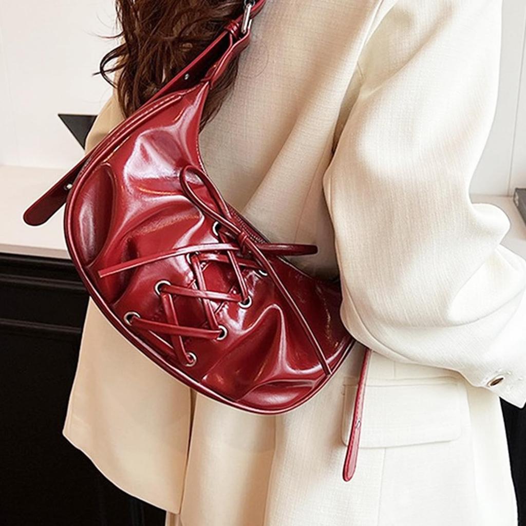 Hobo Bag Shoulder Bag Horizontal Ribbon Handbag Silver Bag Landmine Style Y2K Ballet Core Horizontal Bag Black Silver Shoulder Double Pockets Stylish