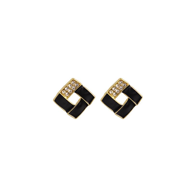 Geometric Dark Cold Wind Creative Design Stud Earrings Slightly Inlaid Zircon Luxury Temperament Dignified Earrings Earrings