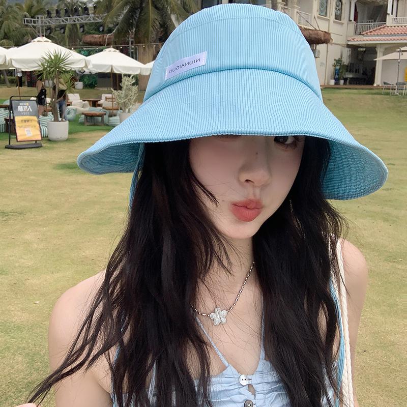 Retro Blue Striped Bucket Hat Women's Spring and Summer Big Brim Sun Hat Big Head Circumference Showing Washbasin Hat