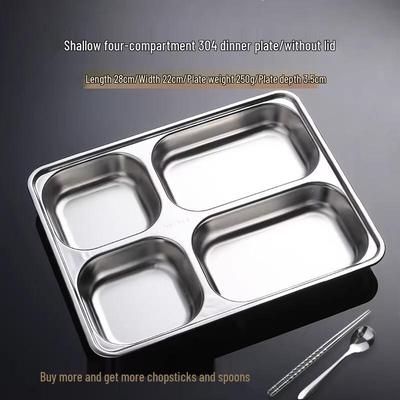 Food-Grade 304 Stainless Steel 4-Compartment Student Meal Tray