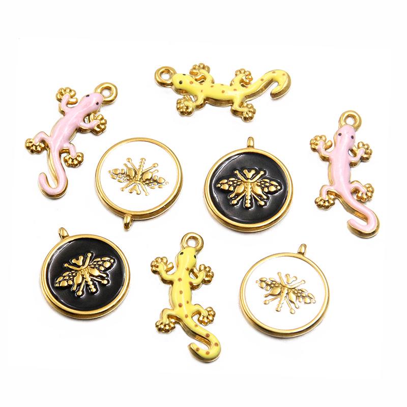 18K Gold-Plated Honeybee & Gecko Pendant - Stainless Steel DIY Jewelry