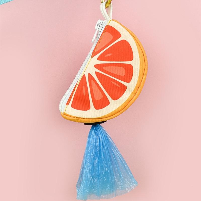Zippered Dog Poop Bag Dispenser Hangable Dog Poop Bag Holder Outdoor Pet Walking Gear Fruit Print Pet Waste Bag Holder