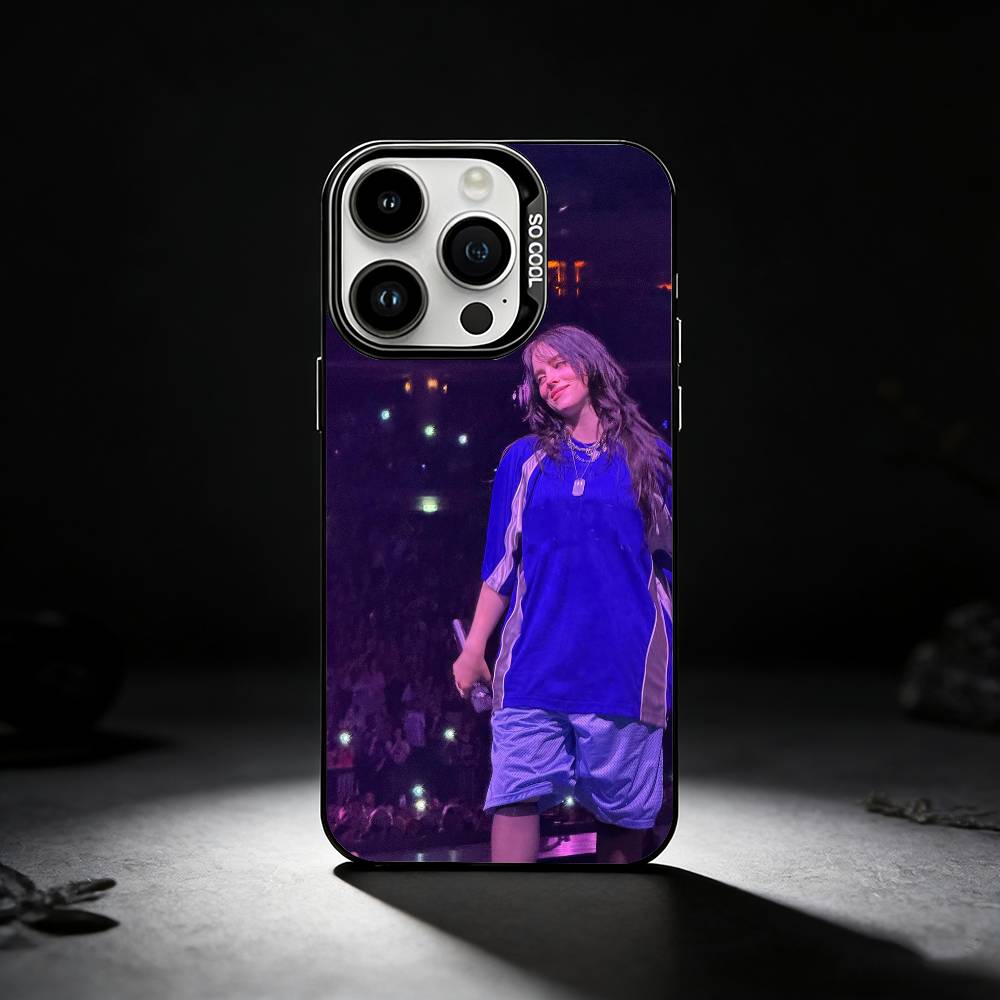 Billie B-BLUE Eilish Singer Phone Case For iPhone 17,16,15,14,13,12,11 Plus,Pro Max,XS,Colored Silver Phone Case