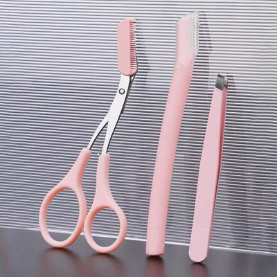 Conjunto de 3 peças de tesoura de precisão para aparar sobrancelhas, lâmina de sobrancelha e pinça