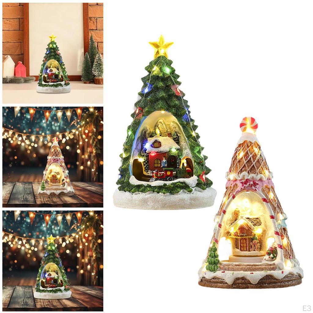 Christmas Music Box House Decor Photo Props Sculpture with Light for Bedroom