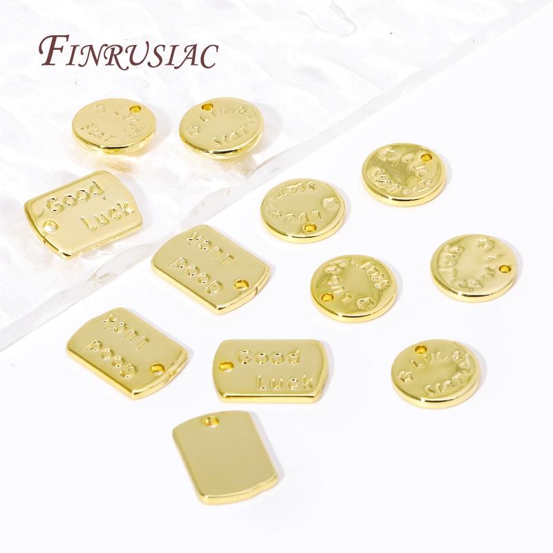 10/20Pcs 'Good Luck' Round Charm Pendant 18K Gold Plated Small Extend Chain Tag DIY Necklace Bracelet Accessories