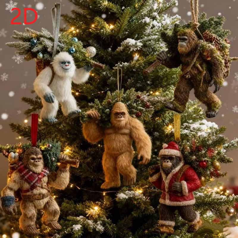 2D Flat  Bigfoot Christmas Acrylic Ornament - Fun Christmas Tree Yeti Decoration