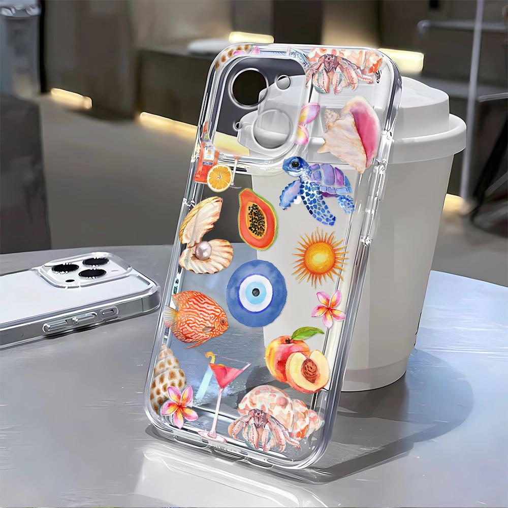 Summer Ocean Themed Phone Case For iPhone 17 16 15 11 12 14 13 Pro Max Mini X XS 7 Plus 17E Shockproof Transparent Cover Fundas