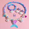 Children's Mermaid Necklace Set Girl Shell Fish Tail Little Girl Bracelet Princess Jewelry Cute Ear Clip Ring
