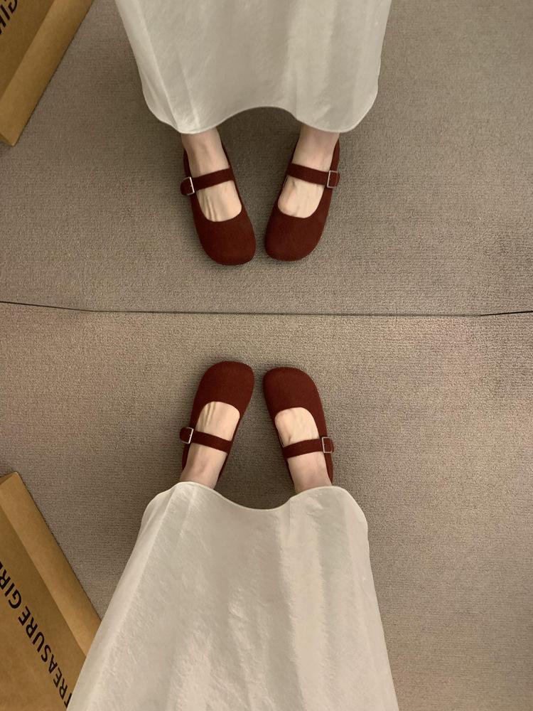 Mori woolen single shoes women's shoes 2025 spring and autumn new French retro casual flat bottom with Mary Jane shoes
