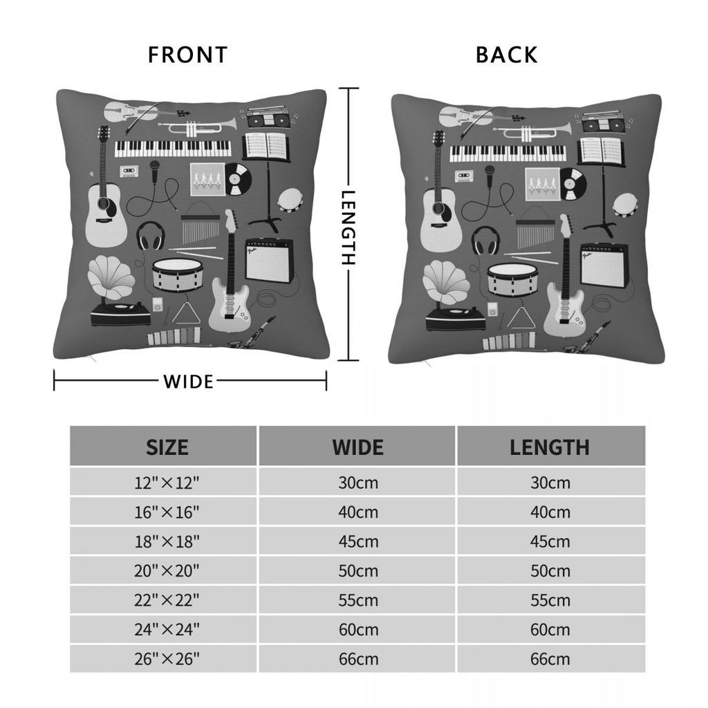 Music Instrument Saxophone Piano Square Pillowcase Polyester Linen Velvet Printed Zip Throw Pillow Case Room Cushion Cover 18"
