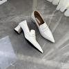 Retro Pointed Thick Heel Small Leather Shoes Women's Commuting Temperament Versatile French Single Shoes