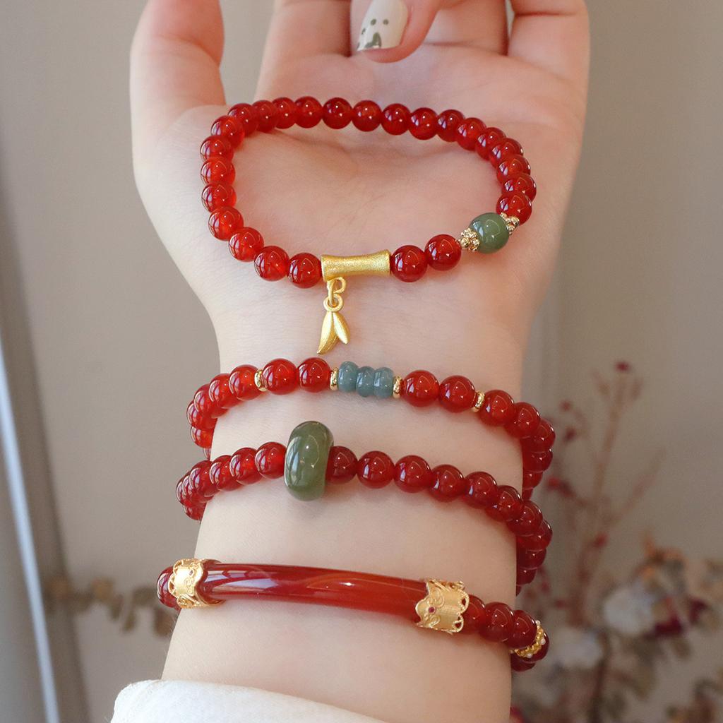 Simple Natural Agate Transfer Bead Bracelet Elastic Bracelet Fashion Women Daily Jewelry Lucky Gift