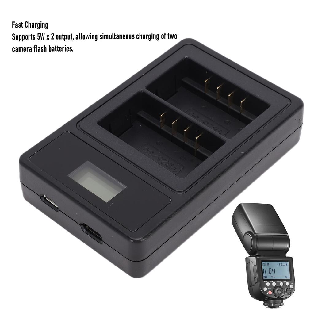 Camera Flash Charger Fit for VB26 VB26B VB30 Battery 5Wx2 Camera Flash Dual Battery Fast Charger with Smart Display