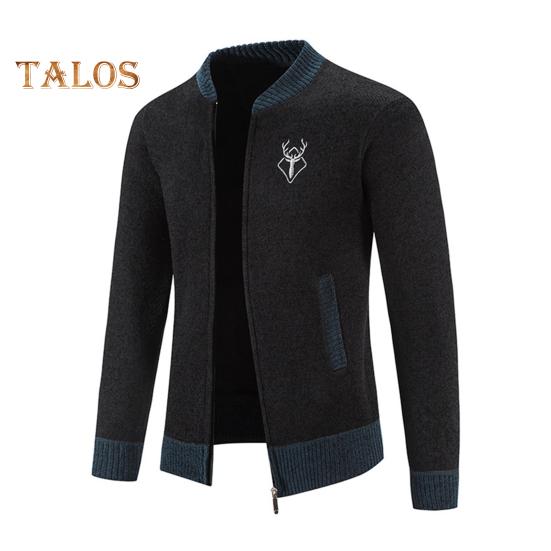 Fall Winter Sweater Coat with Side Pockets Round Neck Zip-up Slim Fit Thickened Long Sleeves Embroidery Daily Wear Work Dating Jacket