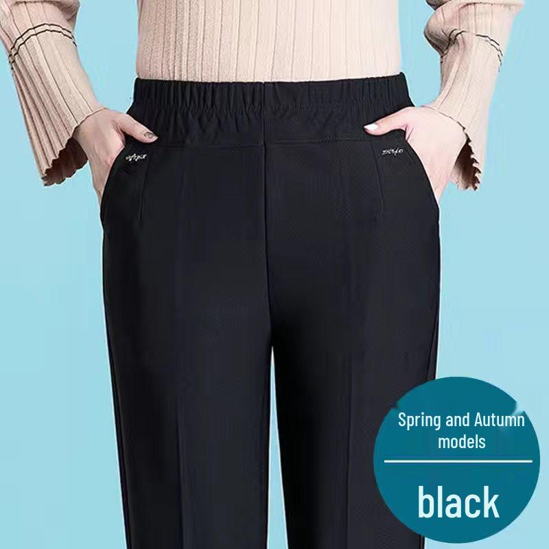 Velvet-Lined High-Waisted Straight Leg Pants for Middle-Aged & Elderly Women - Spring & Autumn Winter Wear