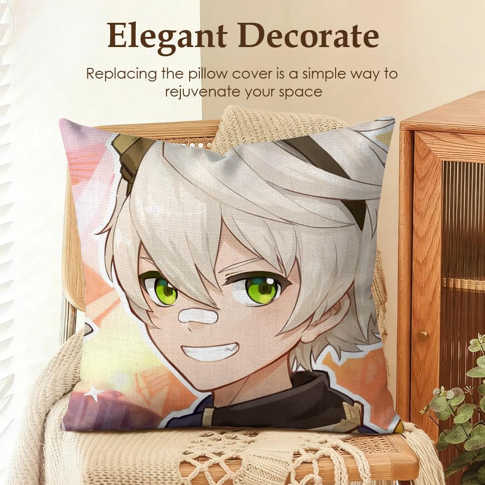 Bennett Genshin Impact Cute Cushion Cover Natural Linen Organic Fabric Double-Sided Printing Sofa Home Decor Gift Pillow Case