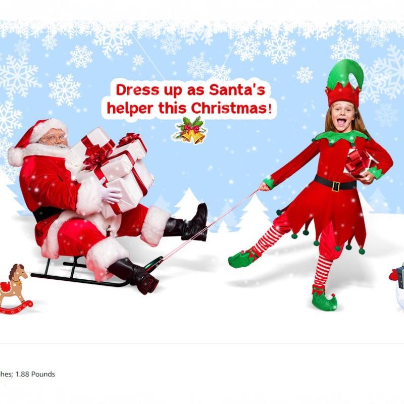 

Новая рождественская детская одежда, одежда для родителей и детей, милое красное платье эльфа с капюшоном для девочек 2XL красный