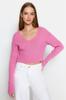 Women's Elegance Style Sweater Orange Crop Basic V-Neck Knitwear Sweater