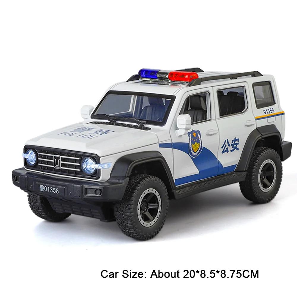 1:24 Scale Tank 300 Car Model Toy Metal Diecast Sound Light Police Cars Simulated Children's Off-road Vehicle Models Alloy Toys