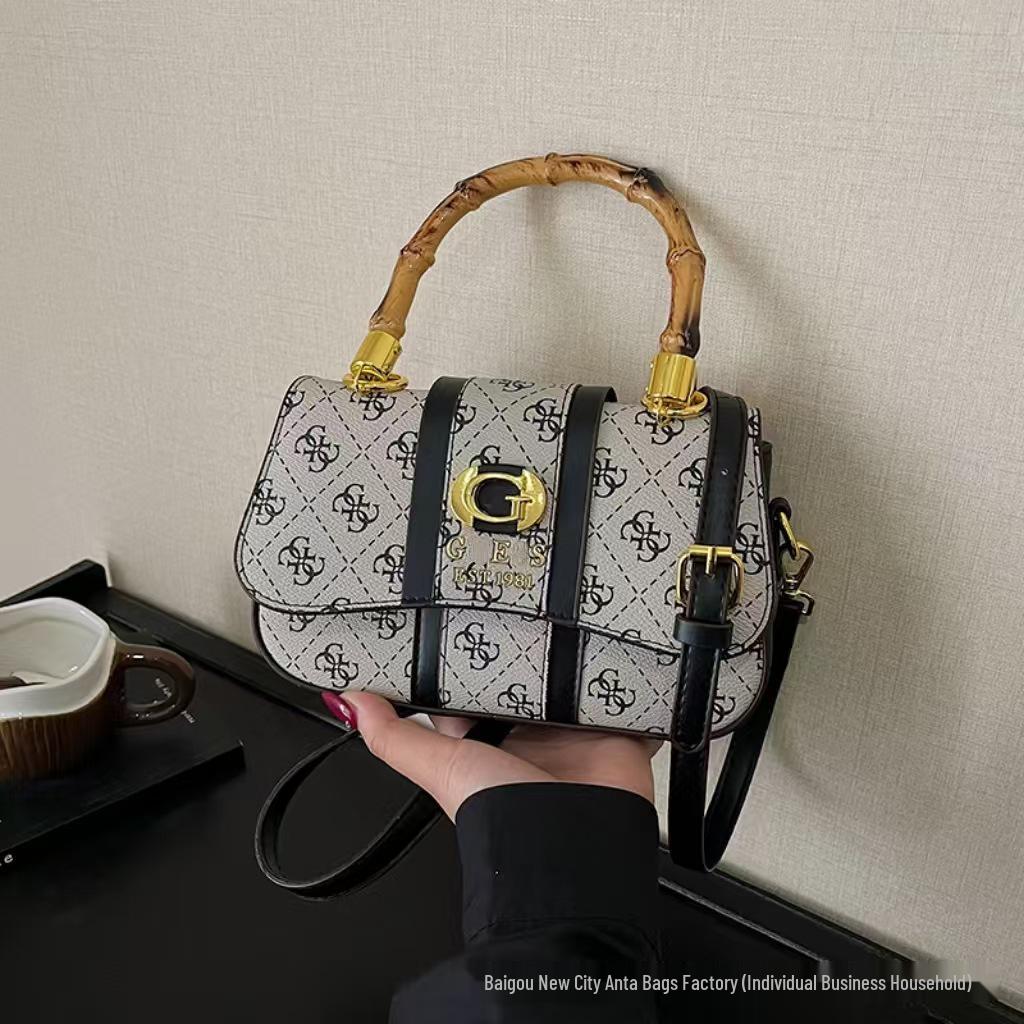 

Самая продаваемая женская модная сумка кроссбоди и на плечо с бамбуковой ручкой - Европейский и американский стиль, новый дизайн с принтом 25 серый