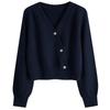 Women's Solid Color V-neck  Breasted Short Loose Cardigan Sweater Jacket