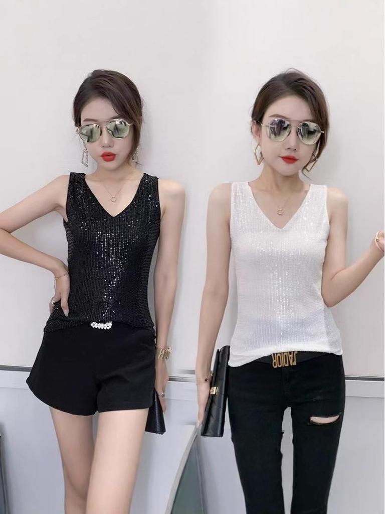 2025 V-Neck Sequin Beaded Glitter Camisole Women's Fashion Vest