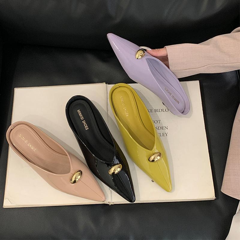 Fashion Simple Women's Shoes 2025 New Spring Summer Toe Cap Slippers Stiletto Low Heel Flip-Flops Women Slippers Women's Mules Zapatos