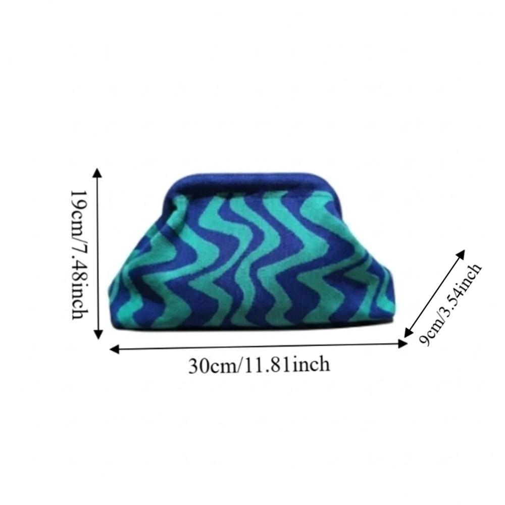 Vintage Knitted Coin Purse Geometric Striped Large Capacity Evening Bag Polyester Wavy Pattern Hand-holding Dumpling Bag Beach