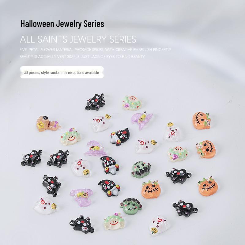 Halloween Punk Nail Art: Spiderwebs, Skulls, Witch, Ghost, Pumpkin Resin Decorations