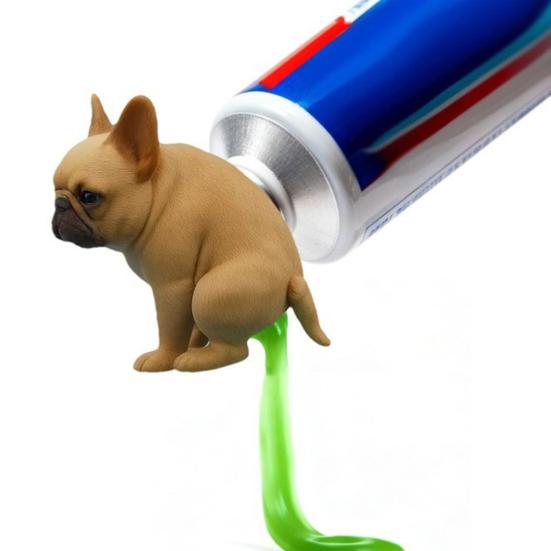 Pooping French Bulldog Toothpaste Dispenser Vomit Cat Toothpaste Topper Bathroom Toothpaste Dust Protection Cap Cover Prank Accessories
