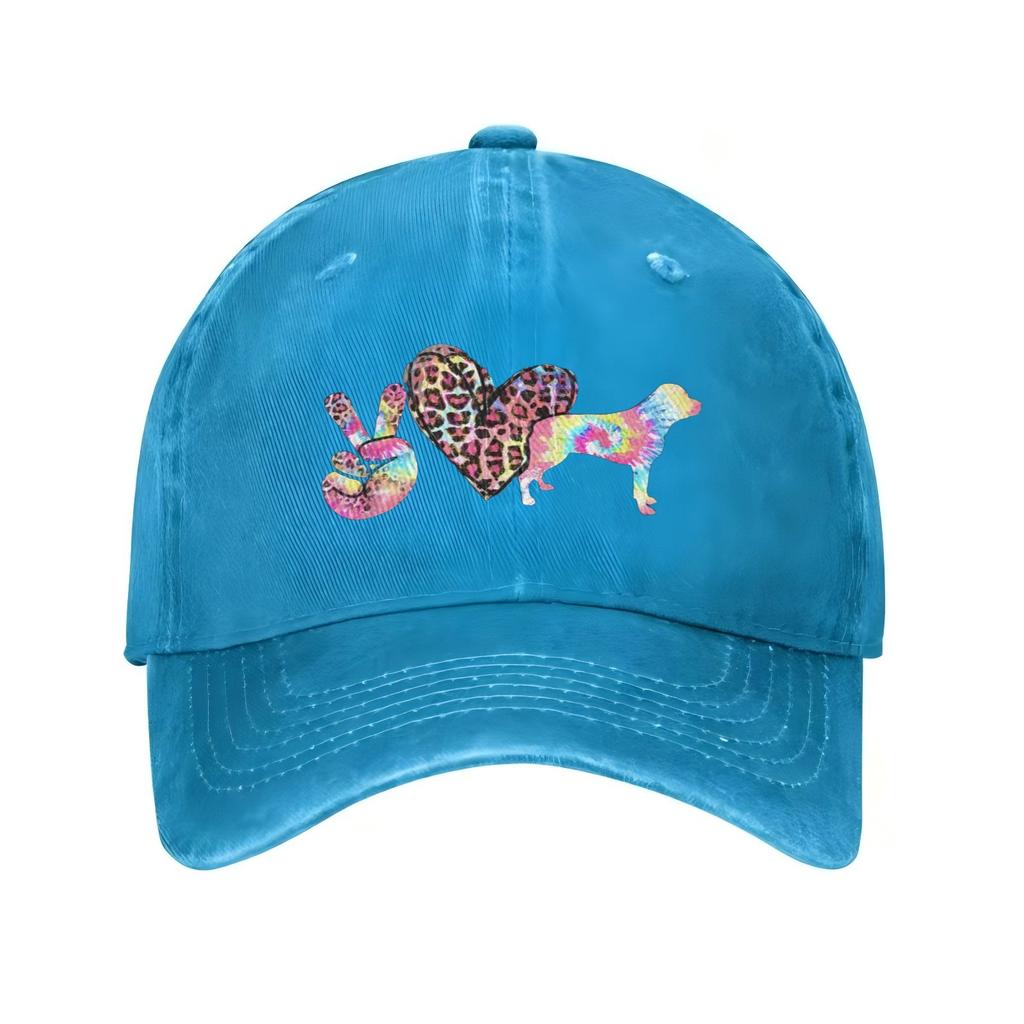 Peace Love Dog Silhouette Tie Dye Leopard Print Baseball Cap Unisex Casual Adjustable Cotton Hat
