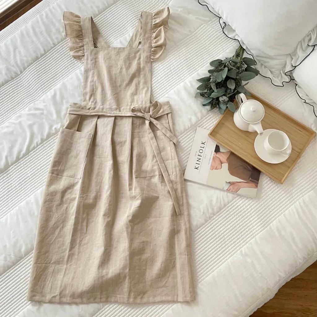 Nordic Simple Florist Apron Cotton Linen Gardening Coffee Shops Kitchen Aprons For Cooking Baking Restaurant Apron Pinafore