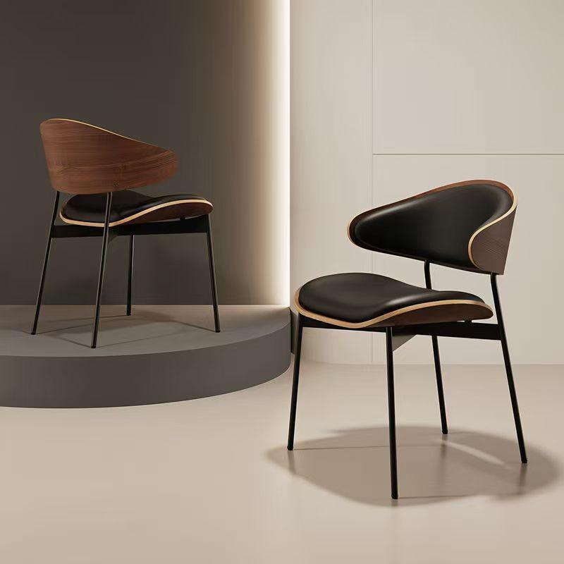Italian Minimalist Dining Chair, Modern Luxury, Solid Wood, Leather Upholstered, Vintage Style, Simple Backrest Chair.