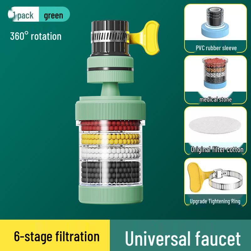 Universal Rotating Faucet & Shower Filter - Anti-Splash, Removable, Washable, Six-Layer Purification.