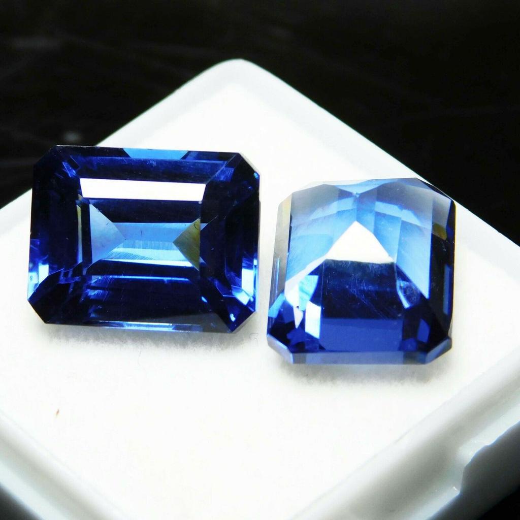 16 Carat CERTIFIED Loose Gemstone Natural Blue Tanzanite Emerald Cut Pair multiQ 00J