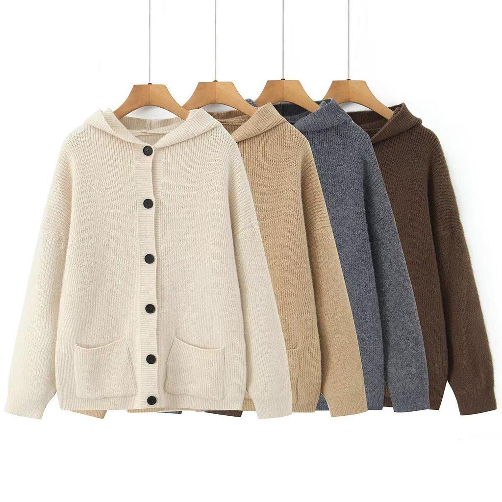 French Chic Women's Hooded Cardigan Sweater - Thick & Warm Autumn/Winter Outerwear